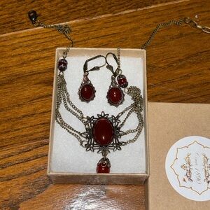 Carnelian Vintage style Earrings and Necklace Collar set